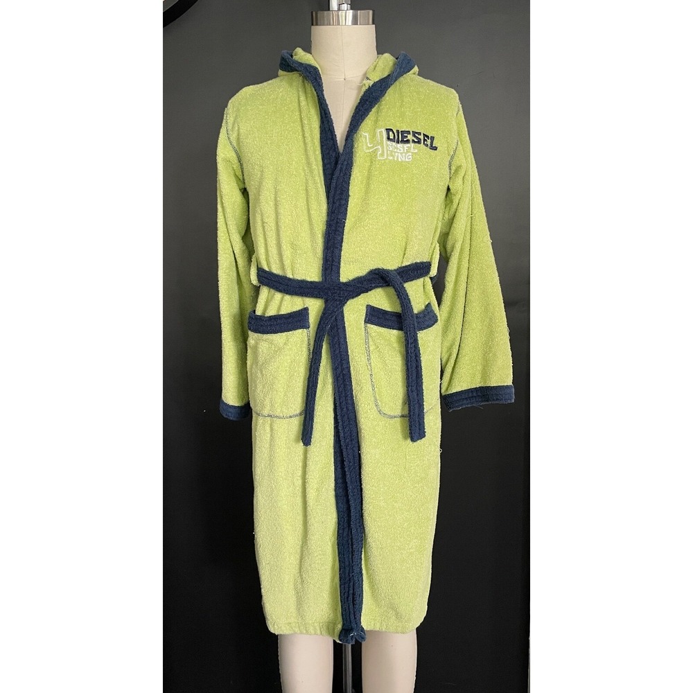DIESEL BOYS HOODED BATHROBE 100% COTTON GREEN COLOR SIZE XL